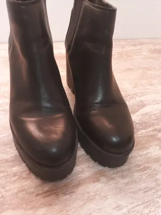Botas Zara Piel Tacón Plataforma Negras
