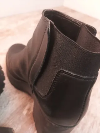 Botas Zara Piel Tacón Plataforma Negras