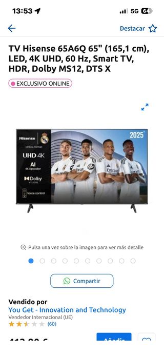 TV Hisense 65” UHD 4K