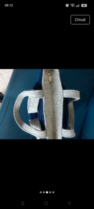 Borsa Airoldi in panno blu con fiocco grigio