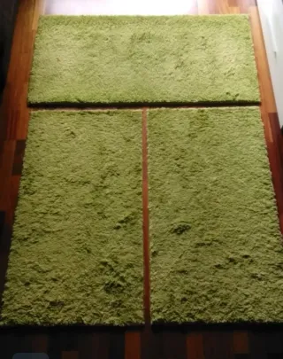 Alfombras verdes habitación y cojines