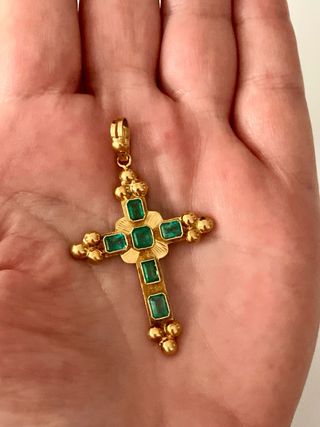 Colgante Cruz Oro 18k Esmeraldas Colombianas