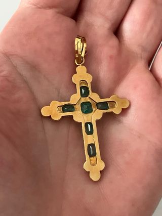 Colgante Cruz Oro 18k Esmeraldas Colombianas