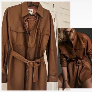 Chaqueta efecto piel Zara marrón