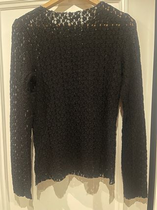 Top Zara encaje abalorios negro Talla M