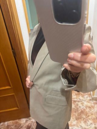 Americana polipiel beige/marrón