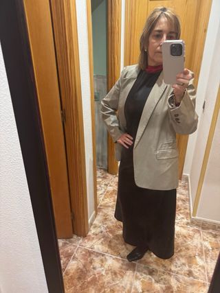 Americana polipiel beige/marrón