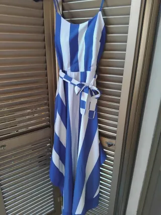 Abito Donna Svasato Blu/Bianco