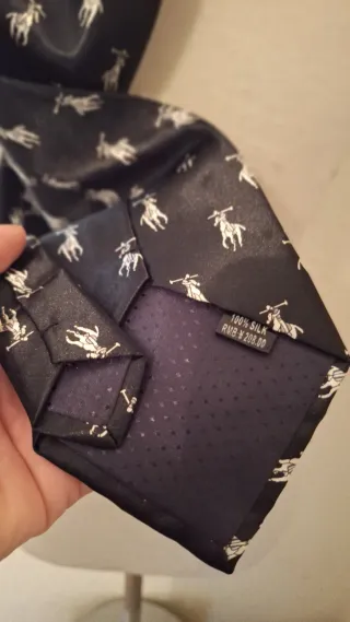 Corbata Ralph Lauren Seda Negra y Plateada