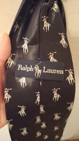 Corbata Ralph Lauren Seda Negra y Plateada