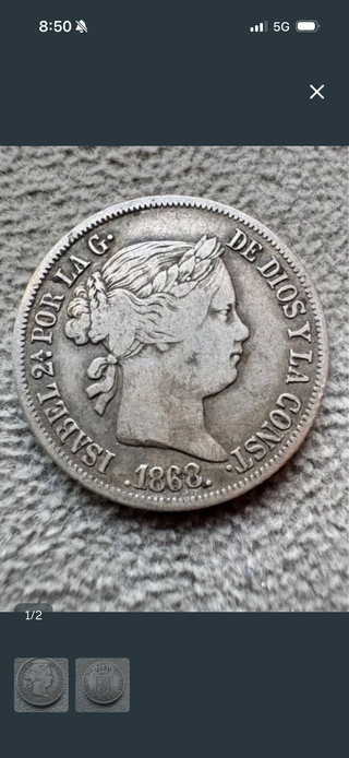 20 Centimos de peso Manila 1868