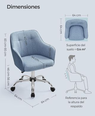 SONGMICS Silla de Estudio, Silla Giratoria, Altura Ajustable