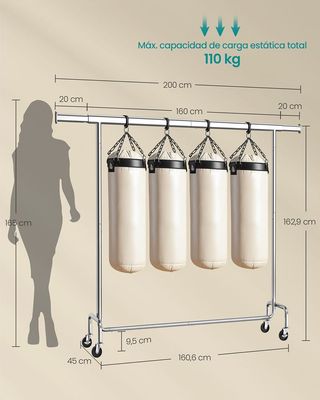 Burro Ropa Extensible 200cm 110kg SONGMICS HSR176E01