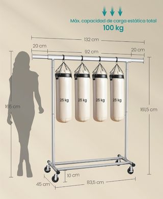 SONGMICS Burro Ropa con Ruedas, Perchero Burro Extensible con Carga Pesada