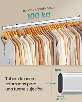 SONGMICS Burro Ropa con Ruedas, Perchero Burro Extensible con Carga Pesada