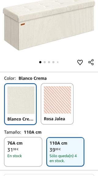 Puff Baúl Almacenaje 110cm 300kg SONGMICS LSF604W01