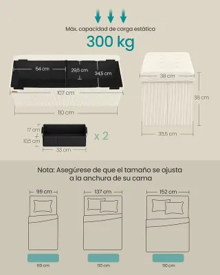 Puff Baúl Almacenaje 110cm 300kg SONGMICS LSF604W01