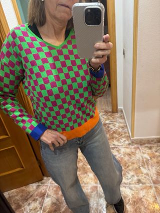 Jersey Surkana cuadros verde y fucsia Talla s