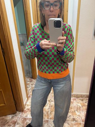 Jersey Surkana cuadros verde y fucsia Talla s