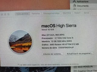 Imac 27" modelo 2011 Plata