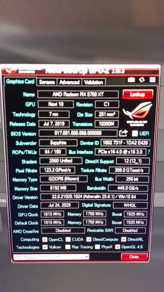 Sapphire RX 5700 XT Tarjeta Gráfica