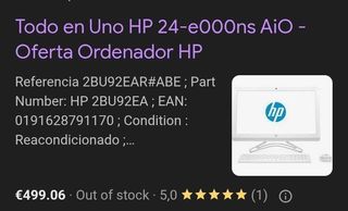 Ordenador HP AIO 23.8” FHD i3-7100U 8GB 1TB
