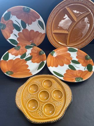 Set 5 piatti ceramica decorati fiori
