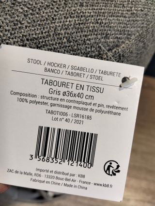 Otomana, tavolino da divano, poggiapiedi in tessuto grigio con gambe in metallo industriale