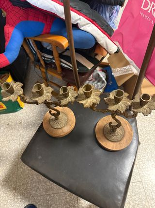 Pareja Candelabros Vintage Metal Piedra