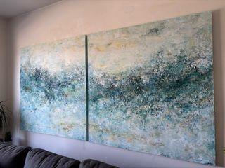 Cuadros abstractos, pintados a mano.Díptico grande