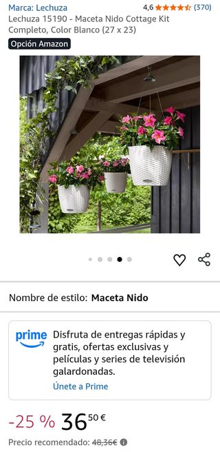 Maceta Colgante LECHUZA NIDO Cottage Blanca