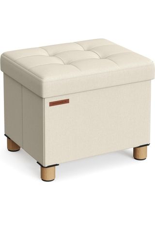 SONGMICS Puff Almacenaje, Baúl de Almacenaje Plegable, 32 x 40 cm, Taburete Reposapiés, Banco con Almacenamiento