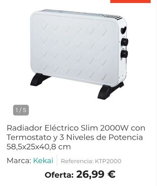Calefactor eléctrico 2000W convector Kekai Slim KTP2000 para hogar