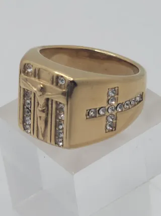 Anillo Cruz Chapado en Oro Acero Quirúrgico