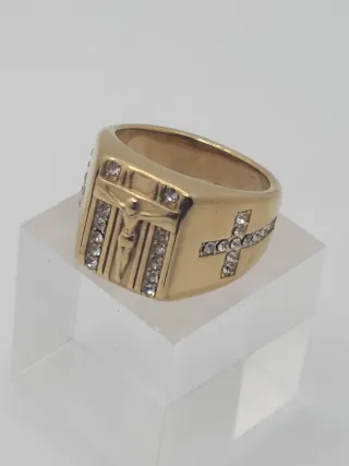 Anillo Cruz Chapado en Oro Acero Quirúrgico