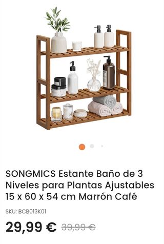 Estantería Baño Bambú 3 Niveles SONGMICS 15×60×54 cm Marrón
