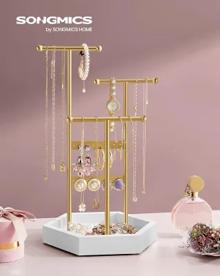 Expositor de Joyas 4 Zonas Dorado y Blanco SONGMICS JJS003A01