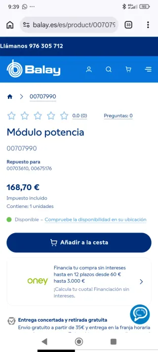 Módulo de mandos lavadora Balay ts 8110