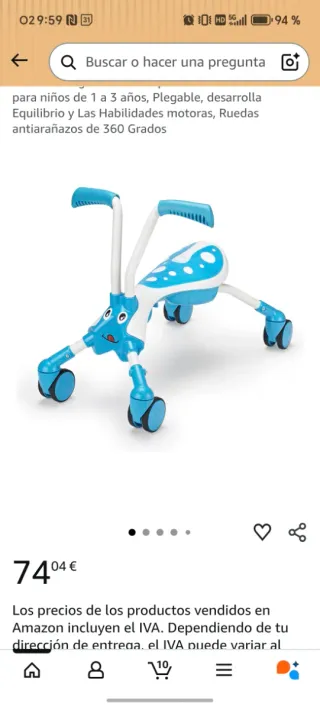 Scramblebug Bicicleta Equilibrio 4 Ruedas. 1-3años
