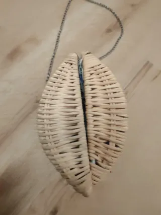 Bolso rafia y piel rojo y beige