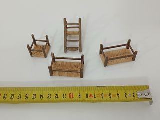 Set Mobili Miniatura Vintage Metallo Paglia