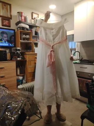 Vestido de comunión blanco y rosa