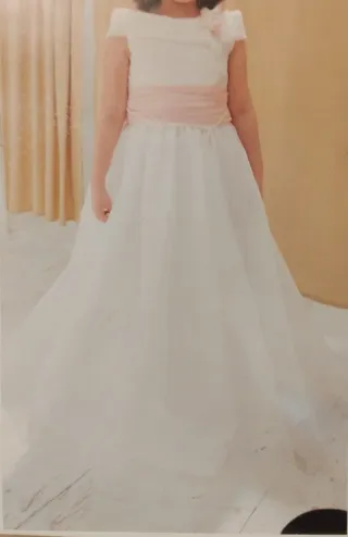 Vestido de comunión blanco y rosa