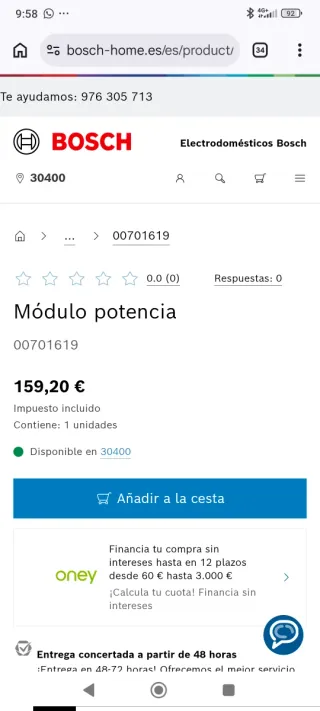 Módulo de mandos lavadora Bosch