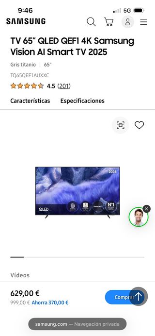 TV Samsung 65 QLED 4K Gris Titanio