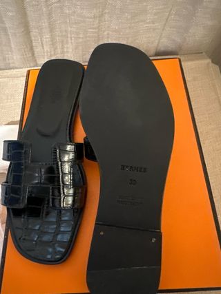 Sandali Hermes Neri in Coccodrillo