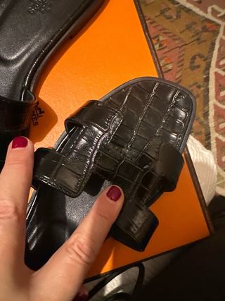 Sandali Hermes Neri in Coccodrillo