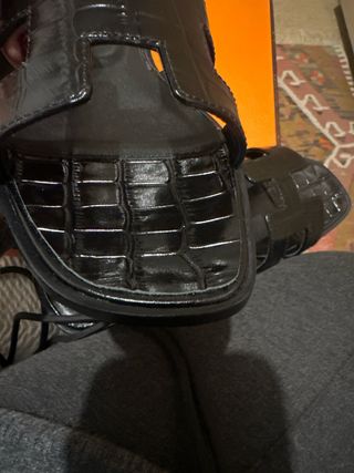 Sandali Hermes Neri in Coccodrillo