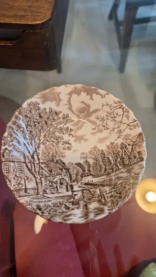 Cuenco inglés porcelana paisaje marrón