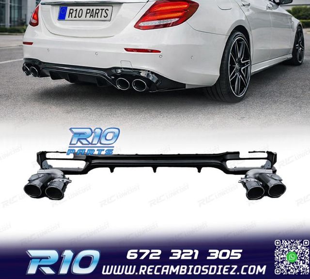 DIFUSOR MERCEDES CLASE E W213 SEDAN 16-19 LOOK AMG E53 NEGRO